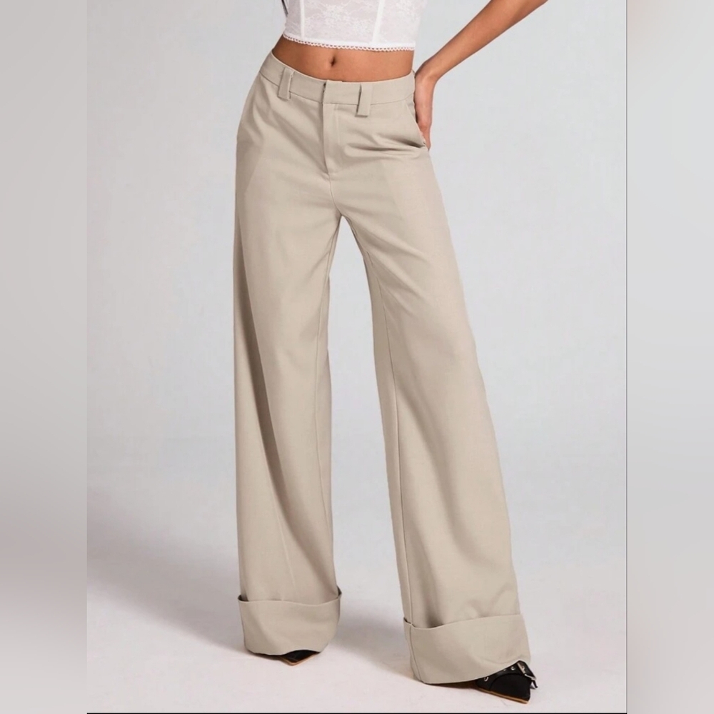 NWT SHEIN BAE Women's Button Pocket Simple Low-Waist Long Cuffed Pants